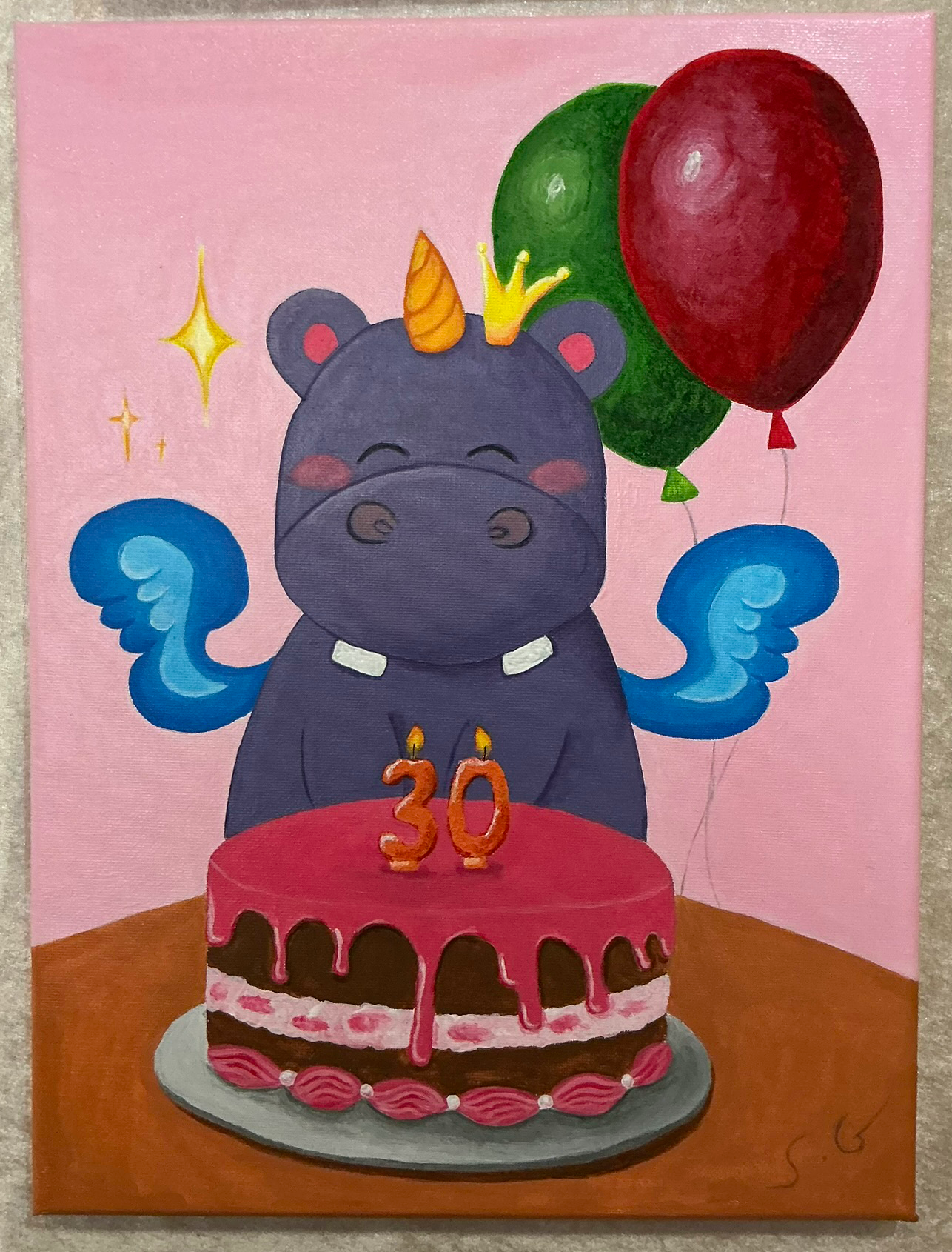 Fan art I created for Codedex - hippo with #30nitesofcode cake